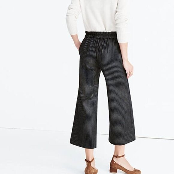 Madewell Bryant Wool Wide-Leg Gemma Stripe Pants in Navy - Sz S - Picture 5 of 9